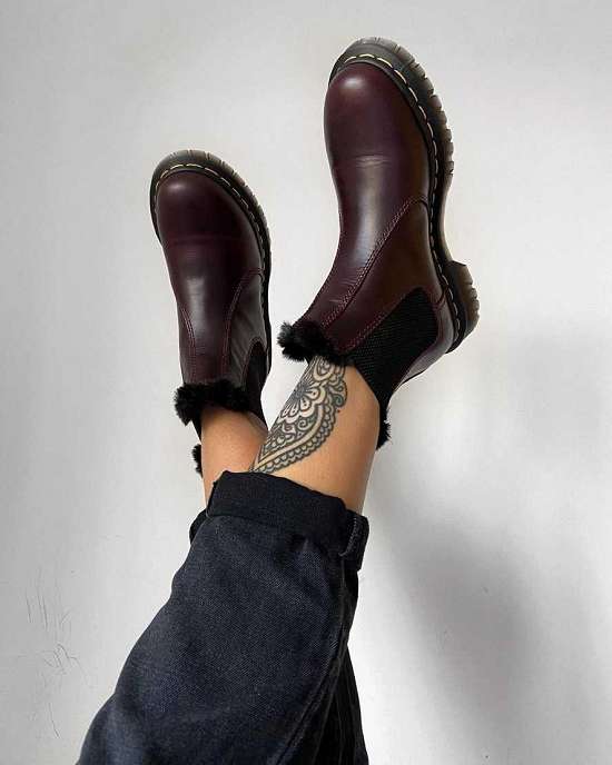 Botas Chelsea Dr. Martens 2976 Leonore Faux Fur Lined Mujer Vino MX-38197